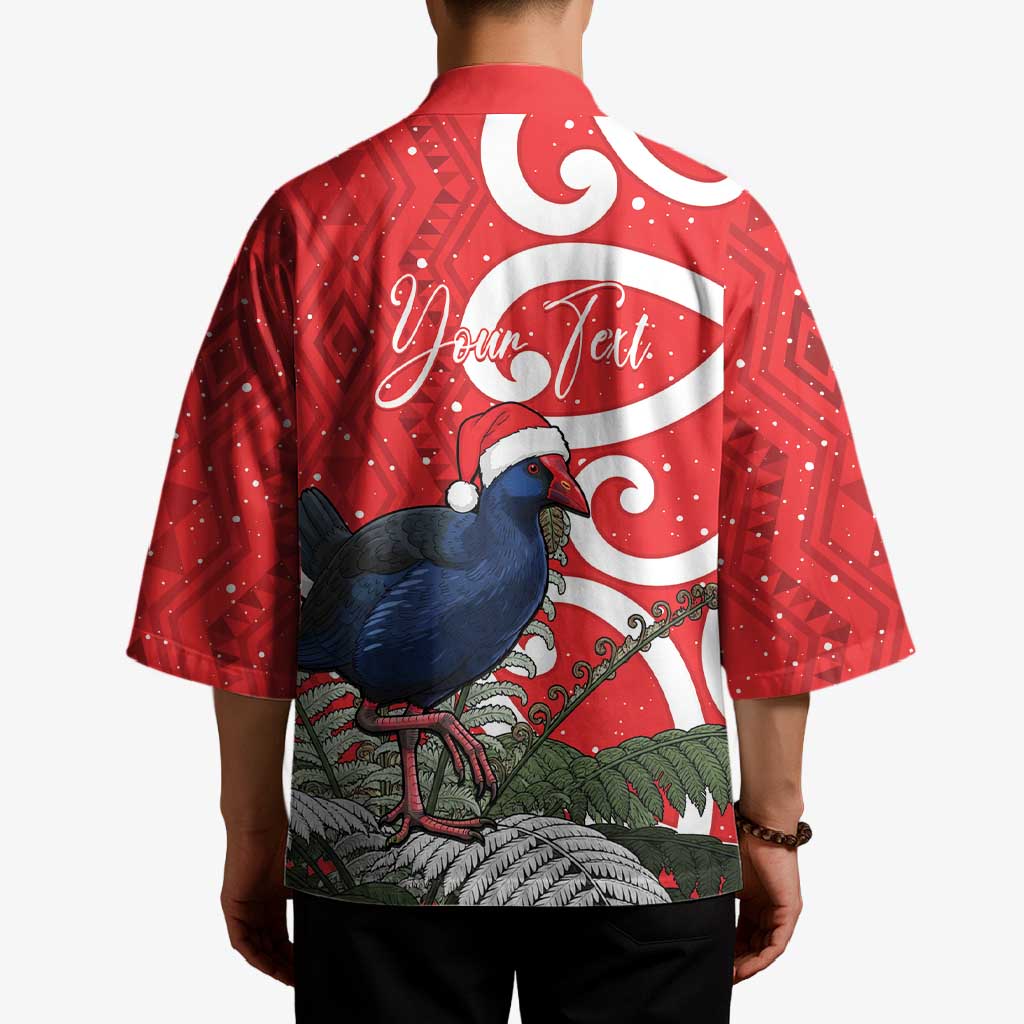 Personalized New Zealand Pukeko Christmas Kimono Meri Kirihimete Taniko Ponga Koru Red - Aussie Hoodie