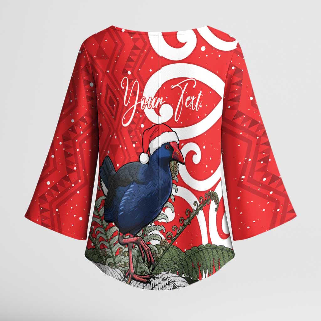 Personalized New Zealand Pukeko Christmas Kimono Sleeve Blouse Meri Kirihimete Taniko Ponga Koru Red - Aussie Hoodie