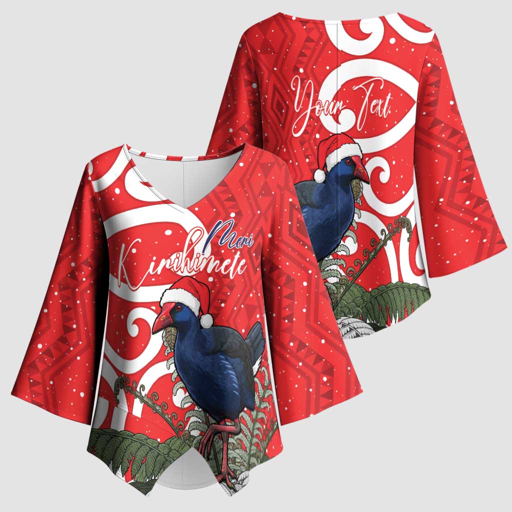 Personalized New Zealand Pukeko Christmas Kimono Sleeve Blouse Meri Kirihimete Taniko Ponga Koru Red - Aussie Hoodie