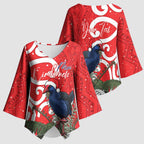Personalized New Zealand Pukeko Christmas Kimono Sleeve Blouse Meri Kirihimete Taniko Ponga Koru Red - Aussie Hoodie