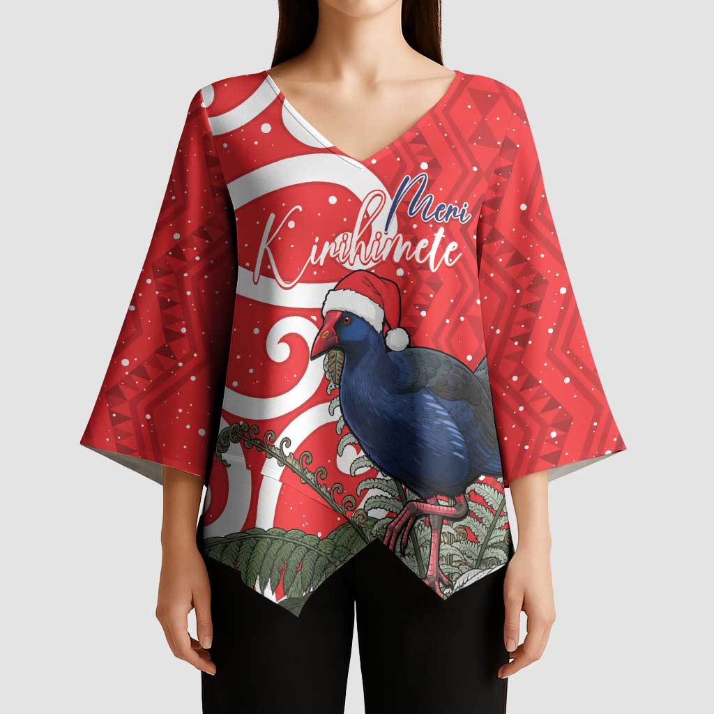 Personalized New Zealand Pukeko Christmas Kimono Sleeve Blouse Meri Kirihimete Taniko Ponga Koru Red - Aussie Hoodie