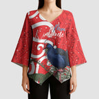 Personalized New Zealand Pukeko Christmas Kimono Sleeve Blouse Meri Kirihimete Taniko Ponga Koru Red - Aussie Hoodie