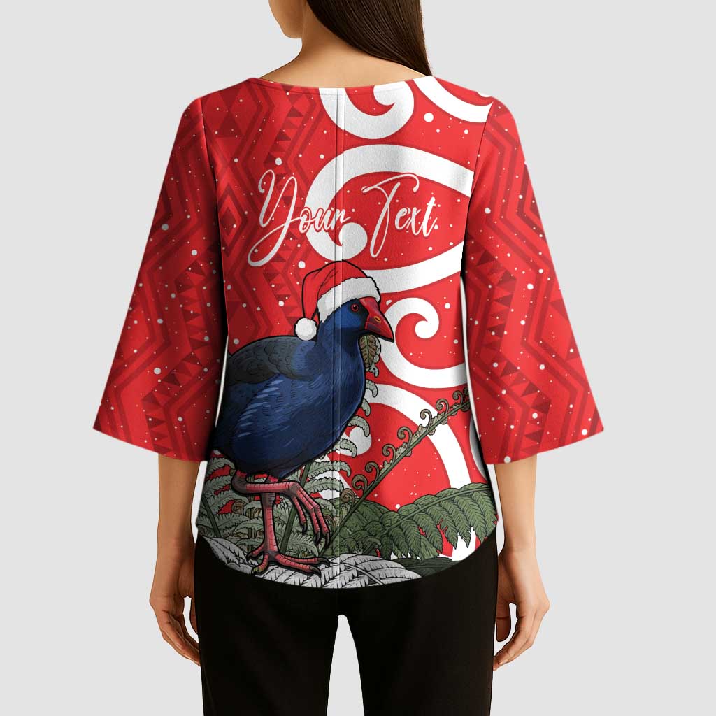 Personalized New Zealand Pukeko Christmas Kimono Sleeve Blouse Meri Kirihimete Taniko Ponga Koru Red - Aussie Hoodie