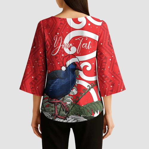 Personalized New Zealand Pukeko Christmas Kimono Sleeve Blouse Meri Kirihimete Taniko Ponga Koru Red - Aussie Hoodie