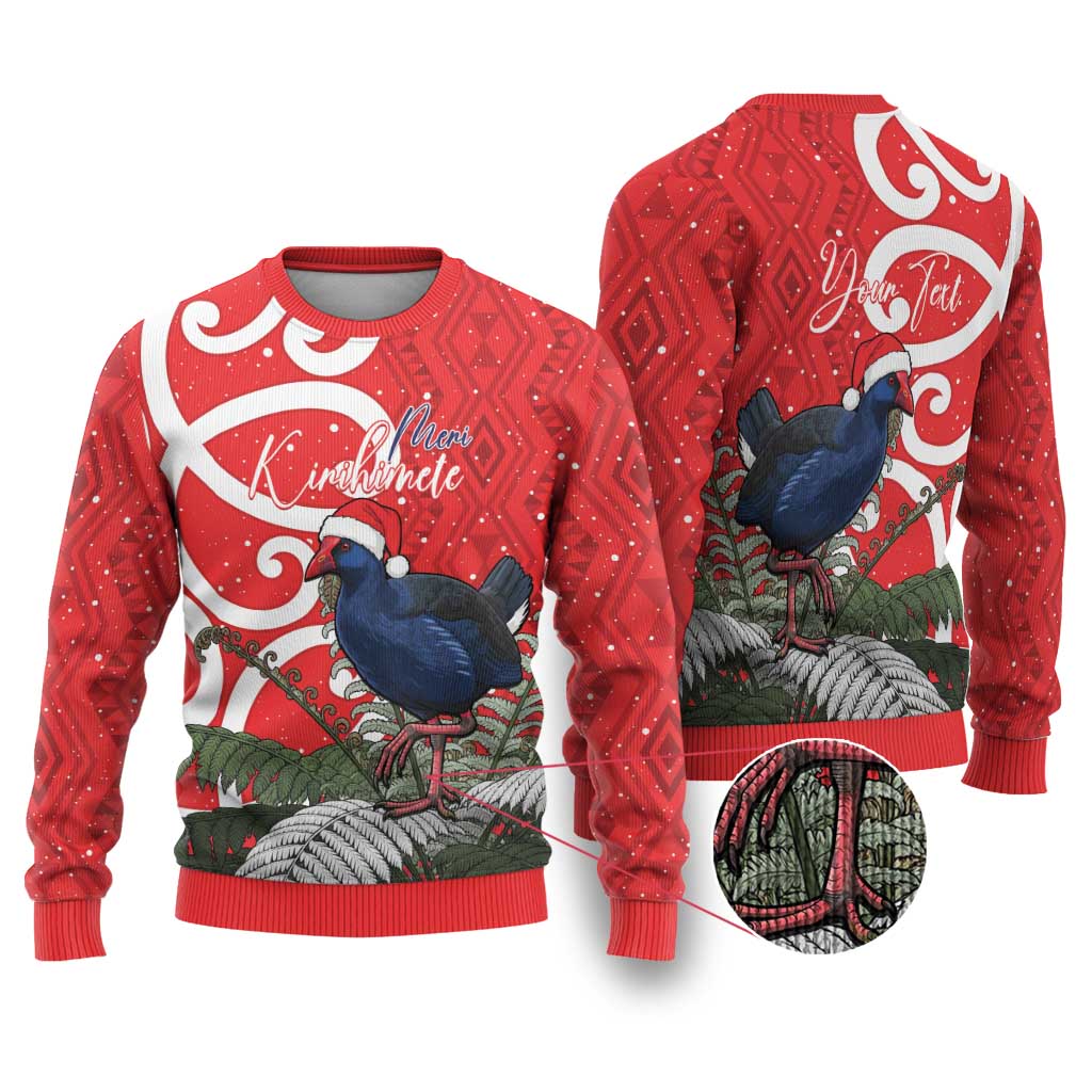 Personalized New Zealand Pukeko Christmas Ugly Christmas Sweater Meri Kirihimete Taniko Ponga Koru Red - Aussie Hoodie