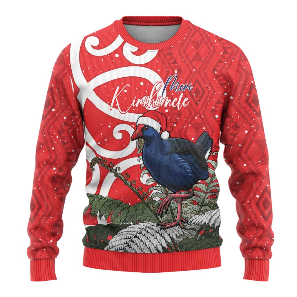 Personalized New Zealand Pukeko Christmas Ugly Christmas Sweater Meri Kirihimete Taniko Ponga Koru Red - Aussie Hoodie
