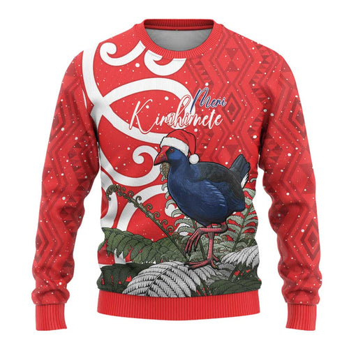 Personalized New Zealand Pukeko Christmas Ugly Christmas Sweater Meri Kirihimete Taniko Ponga Koru Red - Aussie Hoodie