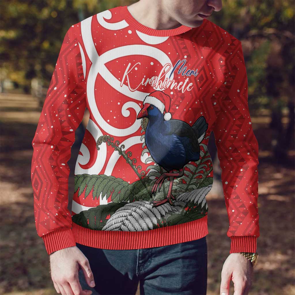 Personalized New Zealand Pukeko Christmas Ugly Christmas Sweater Meri Kirihimete Taniko Ponga Koru Red - Aussie Hoodie