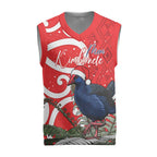 Personalized New Zealand Pukeko Christmas Knitted V-Neck Vest Meri Kirihimete Taniko Ponga Koru Red - Aussie Hoodie