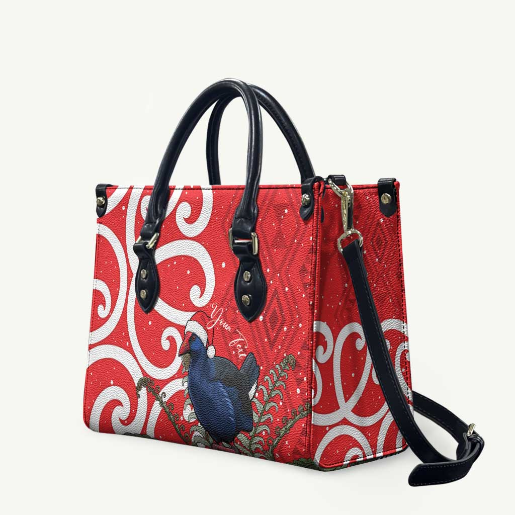 Personalized New Zealand Pukeko Christmas Leather Bag Meri Kirihimete Taniko Ponga Koru Red - Aussie Hoodie