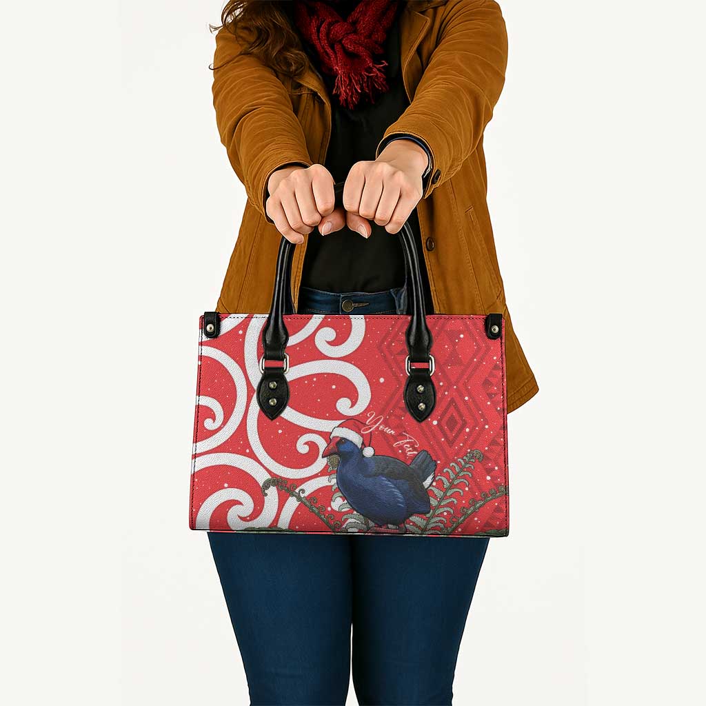 Personalized New Zealand Pukeko Christmas Leather Bag Meri Kirihimete Taniko Ponga Koru Red - Aussie Hoodie