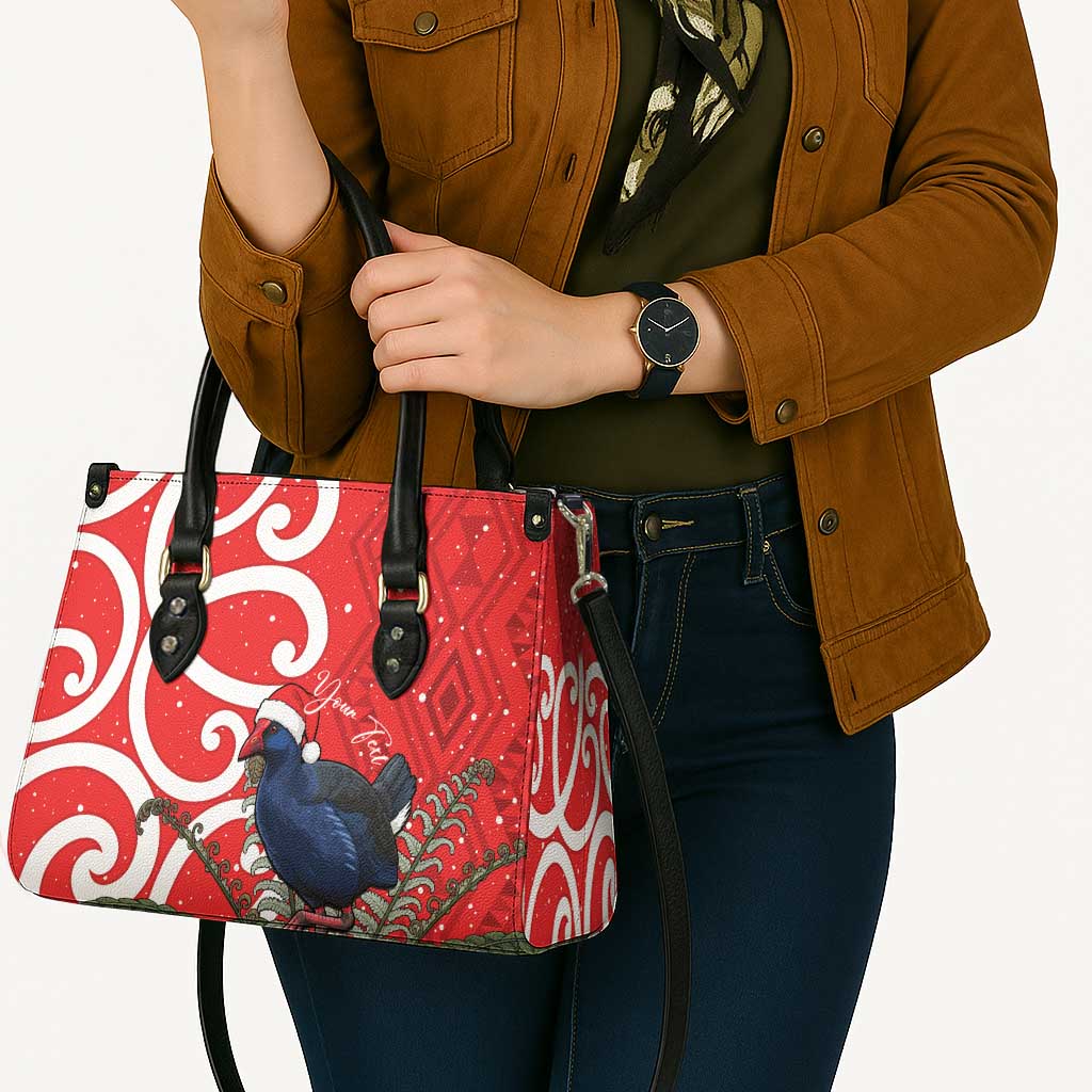 Personalized New Zealand Pukeko Christmas Leather Bag Meri Kirihimete Taniko Ponga Koru Red - Aussie Hoodie
