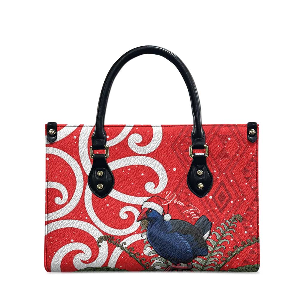 Personalized New Zealand Pukeko Christmas Leather Bag Meri Kirihimete Taniko Ponga Koru Red - Aussie Hoodie