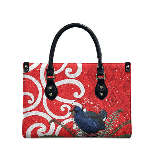Personalized New Zealand Pukeko Christmas Leather Bag Meri Kirihimete Taniko Ponga Koru Red - Aussie Hoodie