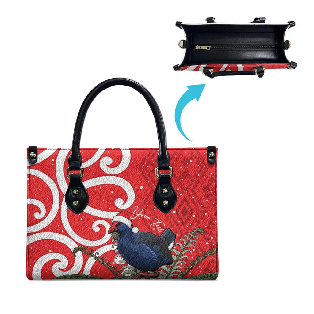 Personalized New Zealand Pukeko Christmas Leather Bag Meri Kirihimete Taniko Ponga Koru Red - Aussie Hoodie
