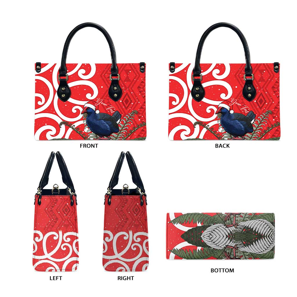 Personalized New Zealand Pukeko Christmas Leather Bag Meri Kirihimete Taniko Ponga Koru Red - Aussie Hoodie