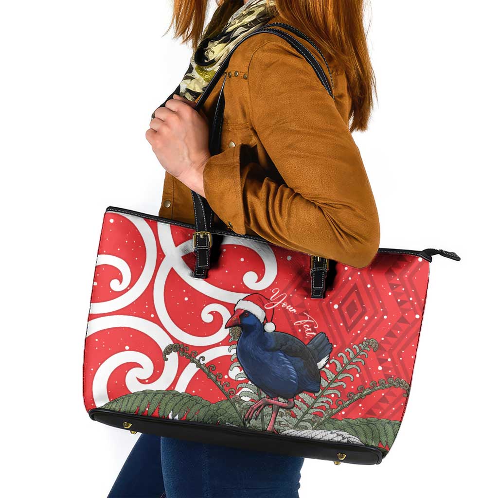 Personalized New Zealand Pukeko Christmas Leather Tote Bag Meri Kirihimete Taniko Ponga Koru Red - Aussie Hoodie