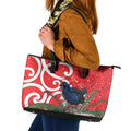Personalized New Zealand Pukeko Christmas Leather Tote Bag Meri Kirihimete Taniko Ponga Koru Red - Aussie Hoodie
