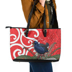 Personalized New Zealand Pukeko Christmas Leather Tote Bag Meri Kirihimete Taniko Ponga Koru Red - Aussie Hoodie