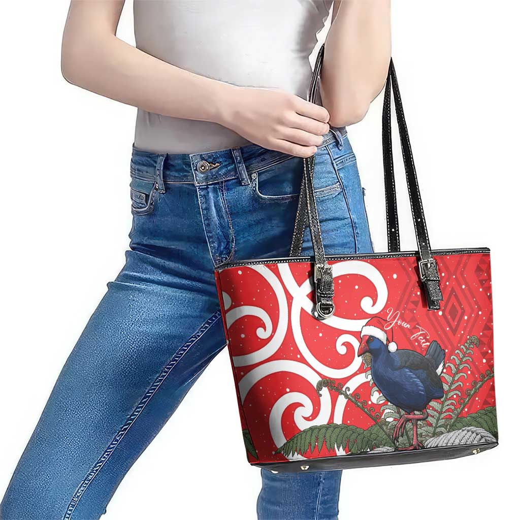 Personalized New Zealand Pukeko Christmas Leather Tote Bag Meri Kirihimete Taniko Ponga Koru Red - Aussie Hoodie