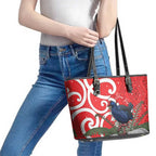 Personalized New Zealand Pukeko Christmas Leather Tote Bag Meri Kirihimete Taniko Ponga Koru Red - Aussie Hoodie