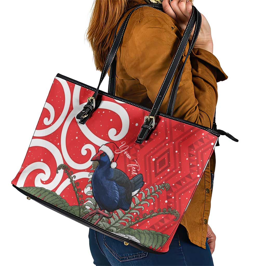 Personalized New Zealand Pukeko Christmas Leather Tote Bag Meri Kirihimete Taniko Ponga Koru Red - Aussie Hoodie