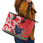 Personalized New Zealand Pukeko Christmas Leather Tote Bag Meri Kirihimete Taniko Ponga Koru Red - Aussie Hoodie