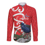 Personalized New Zealand Pukeko Christmas Long Sleeve Button Shirt Meri Kirihimete Taniko Ponga Koru Red - Aussie Hoodie