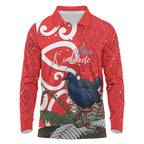 Personalized New Zealand Pukeko Christmas Long Sleeve Polo Shirt Meri Kirihimete Taniko Ponga Koru Red - Aussie Hoodie