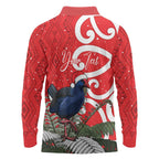 Personalized New Zealand Pukeko Christmas Long Sleeve Polo Shirt Meri Kirihimete Taniko Ponga Koru Red - Aussie Hoodie