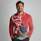 Personalized New Zealand Pukeko Christmas Long Sleeve Polo Shirt Meri Kirihimete Taniko Ponga Koru Red - Aussie Hoodie