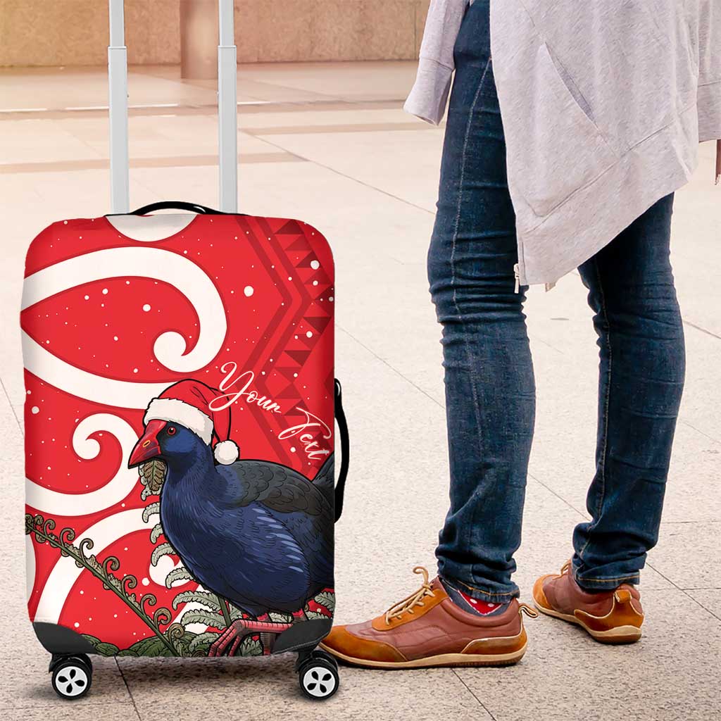 Personalized New Zealand Pukeko Christmas Luggage Cover Meri Kirihimete Taniko Ponga Koru Red - Aussie Hoodie