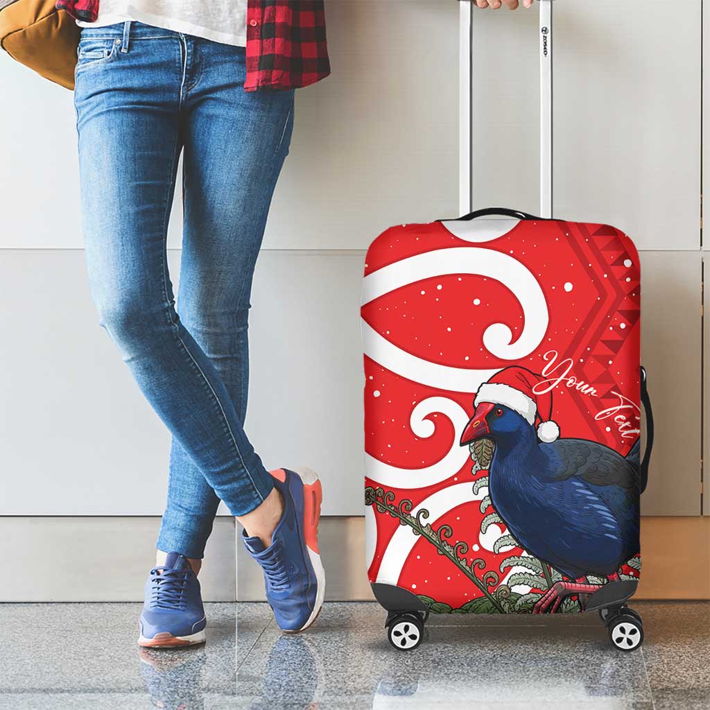 Personalized New Zealand Pukeko Christmas Luggage Cover Meri Kirihimete Taniko Ponga Koru Red - Aussie Hoodie