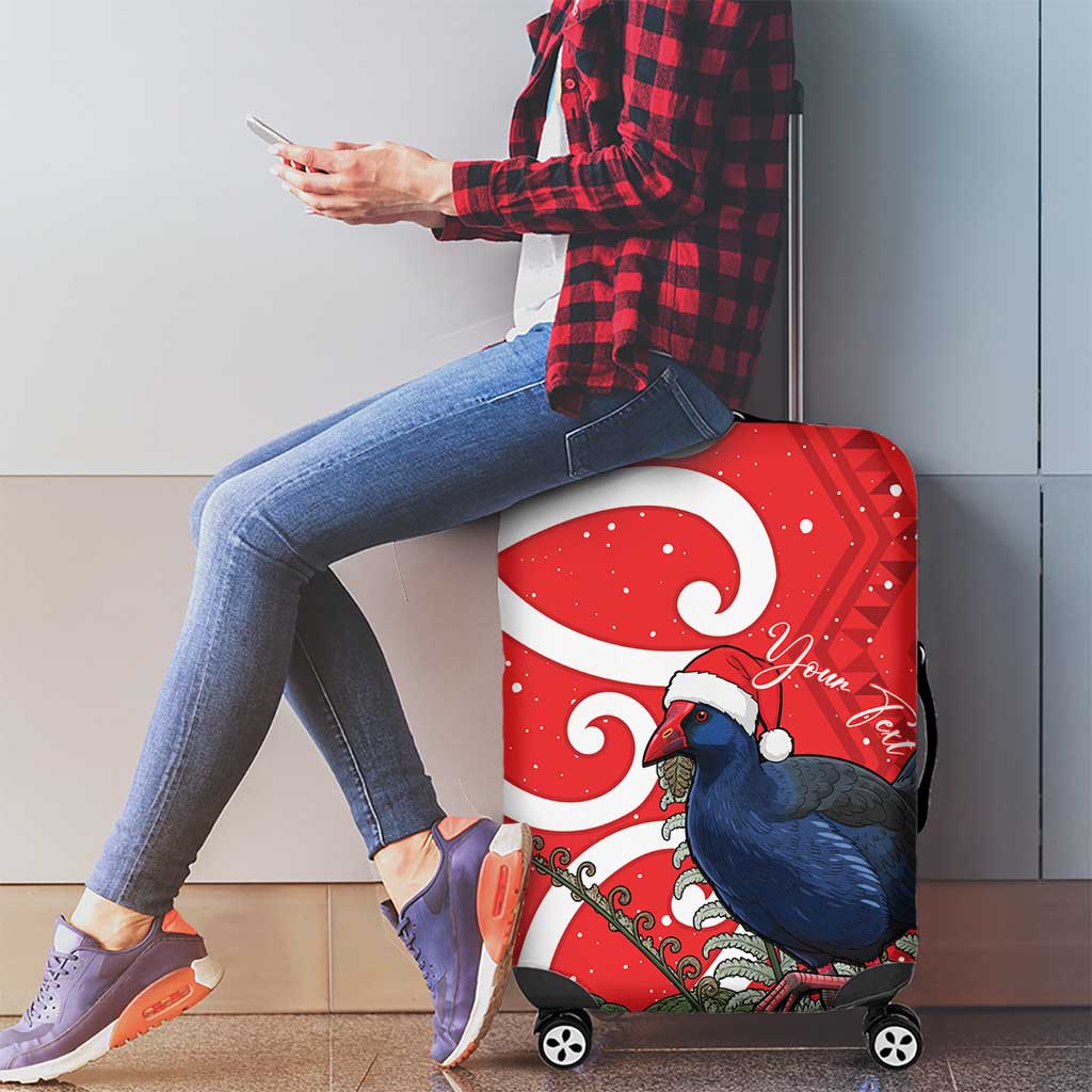 Personalized New Zealand Pukeko Christmas Luggage Cover Meri Kirihimete Taniko Ponga Koru Red - Aussie Hoodie