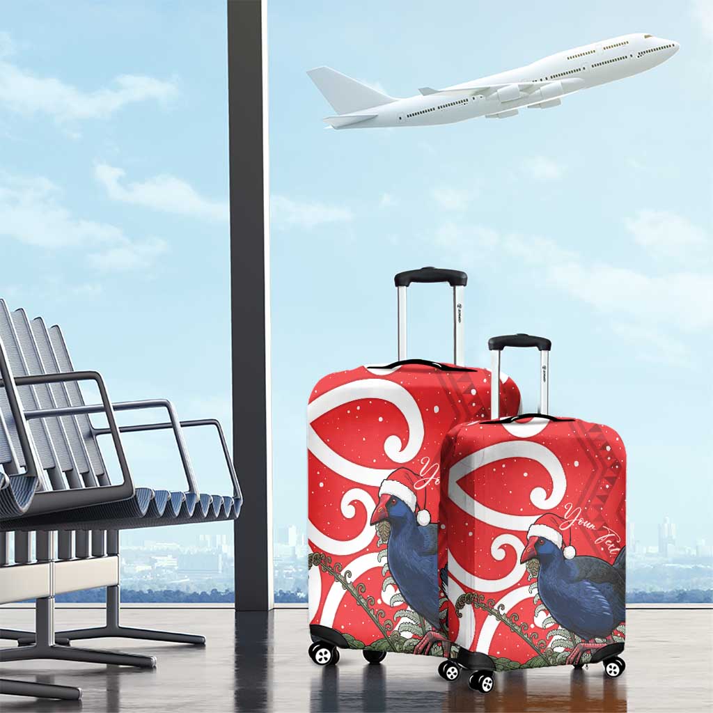 Personalized New Zealand Pukeko Christmas Luggage Cover Meri Kirihimete Taniko Ponga Koru Red - Aussie Hoodie