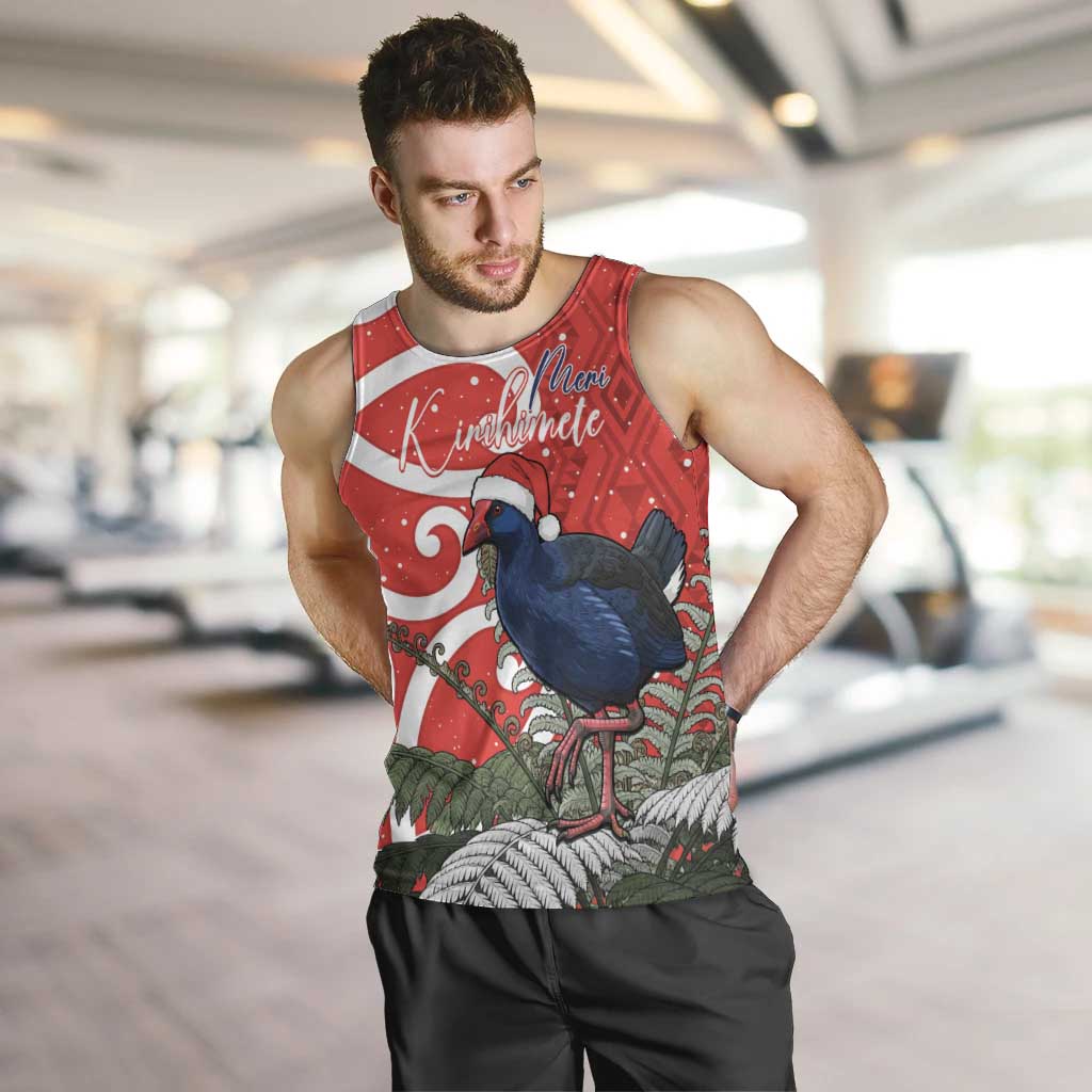 Personalized New Zealand Pukeko Christmas Men Tank Top Meri Kirihimete Taniko Ponga Koru Red - Aussie Hoodie