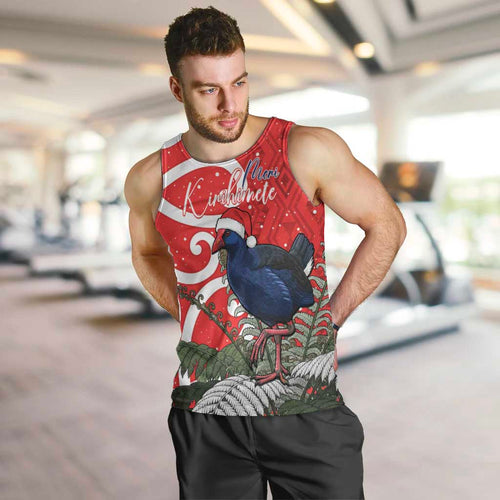 Personalized New Zealand Pukeko Christmas Men Tank Top Meri Kirihimete Taniko Ponga Koru Red - Aussie Hoodie