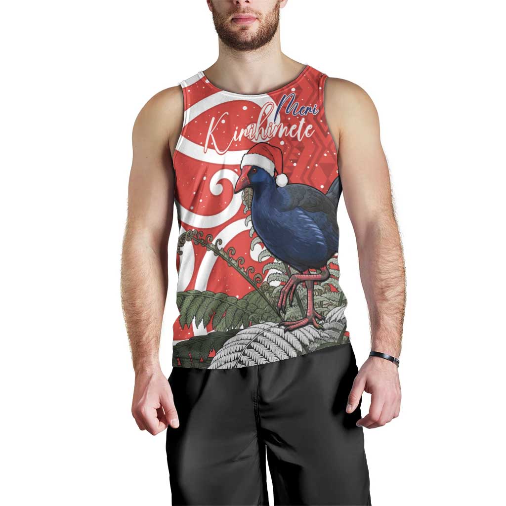 Personalized New Zealand Pukeko Christmas Men Tank Top Meri Kirihimete Taniko Ponga Koru Red - Aussie Hoodie