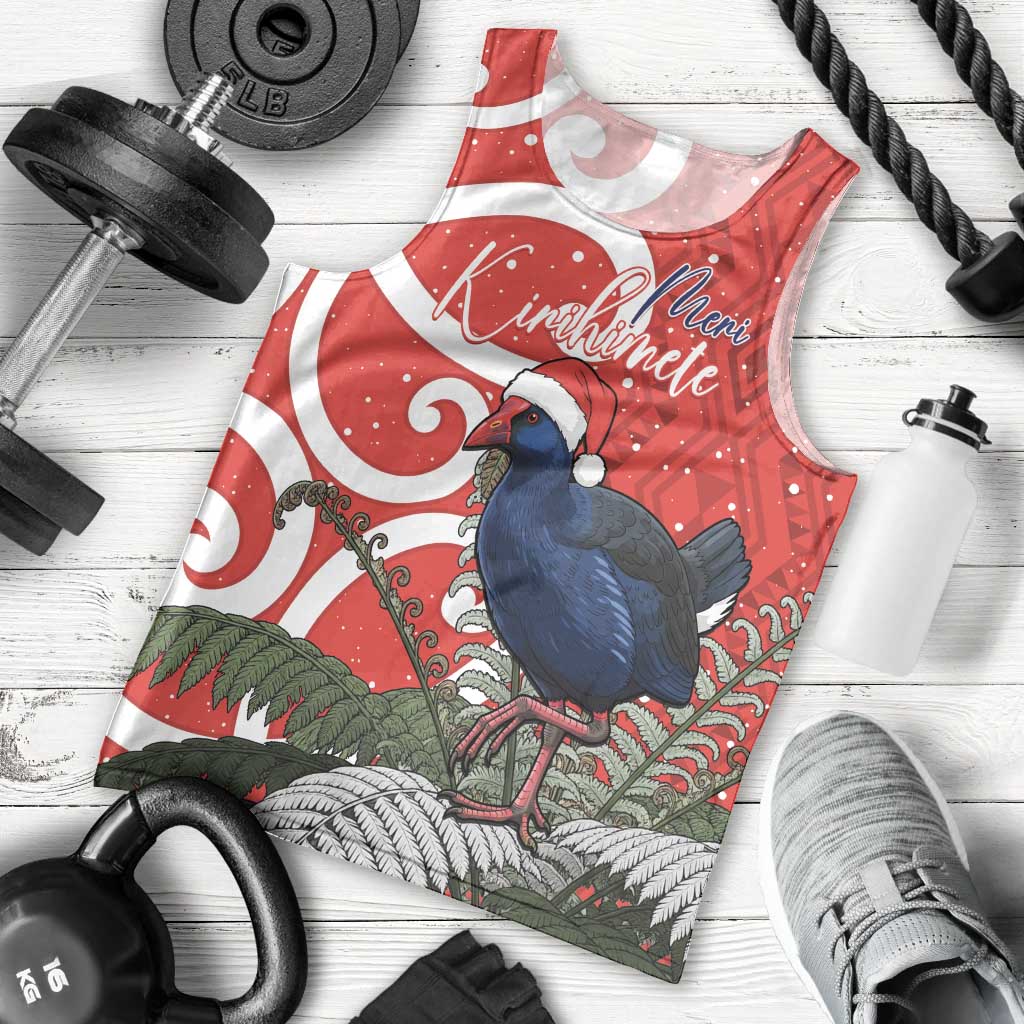 Personalized New Zealand Pukeko Christmas Men Tank Top Meri Kirihimete Taniko Ponga Koru Red - Aussie Hoodie