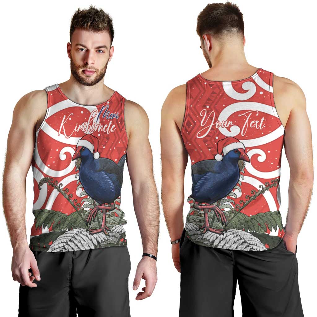 Personalized New Zealand Pukeko Christmas Men Tank Top Meri Kirihimete Taniko Ponga Koru Red - Aussie Hoodie