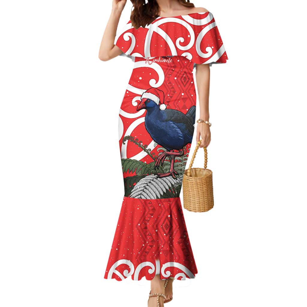 Personalized New Zealand Pukeko Christmas Mermaid Dress Meri Kirihimete Taniko Ponga Koru Red - Aussie Hoodie