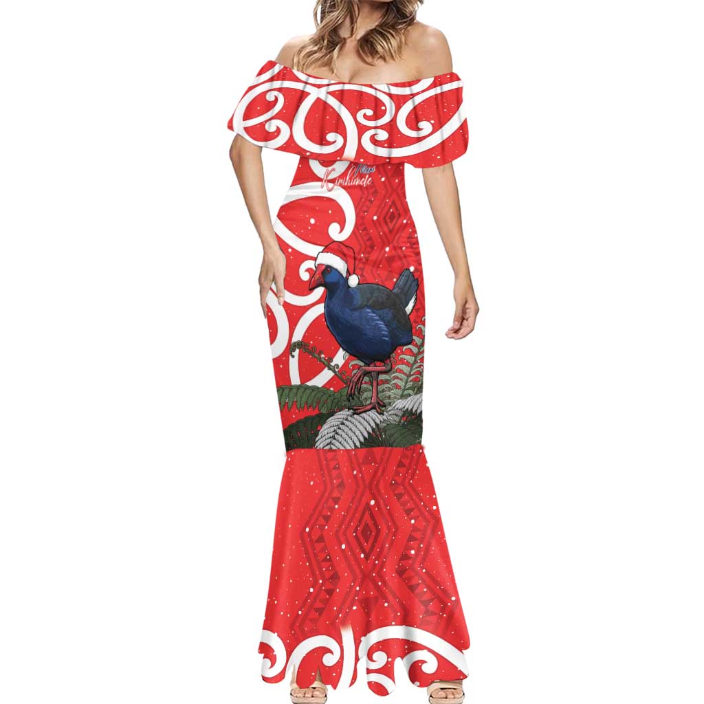 Personalized New Zealand Pukeko Christmas Mermaid Dress Meri Kirihimete Taniko Ponga Koru Red - Aussie Hoodie