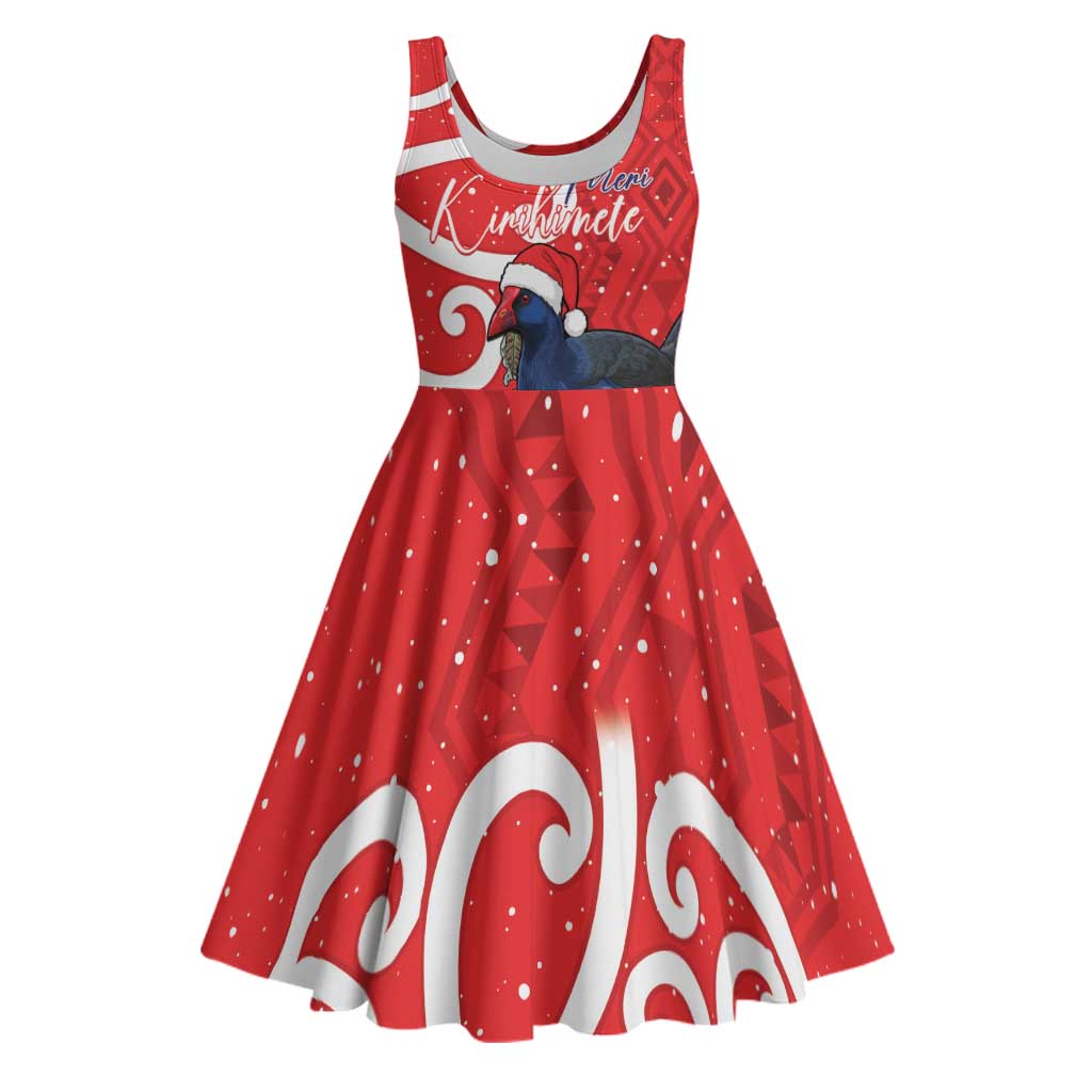 Personalized New Zealand Pukeko Christmas Midi Dress Meri Kirihimete Taniko Ponga Koru Red - Aussie Hoodie