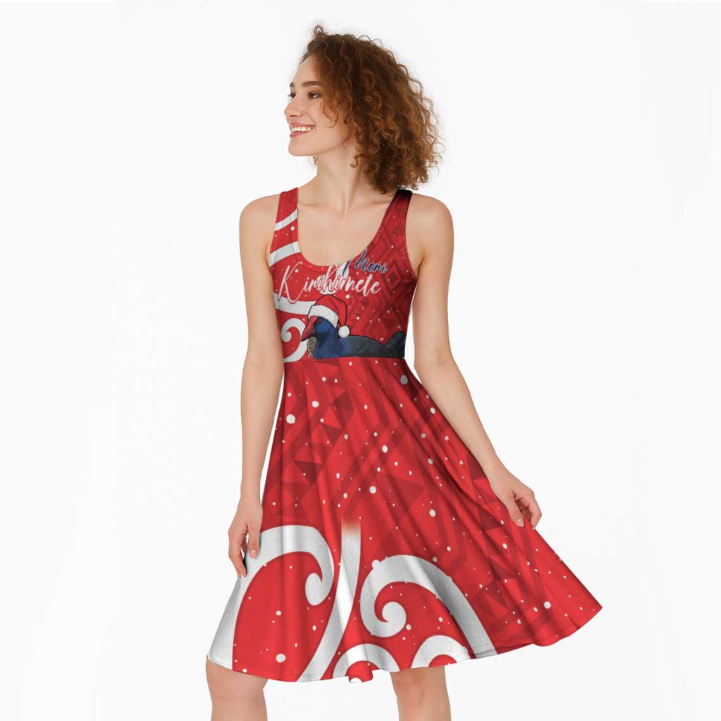 Personalized New Zealand Pukeko Christmas Midi Dress Meri Kirihimete Taniko Ponga Koru Red - Aussie Hoodie