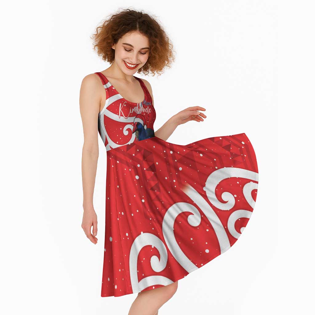 Personalized New Zealand Pukeko Christmas Midi Dress Meri Kirihimete Taniko Ponga Koru Red - Aussie Hoodie