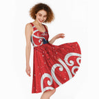 Personalized New Zealand Pukeko Christmas Midi Dress Meri Kirihimete Taniko Ponga Koru Red - Aussie Hoodie
