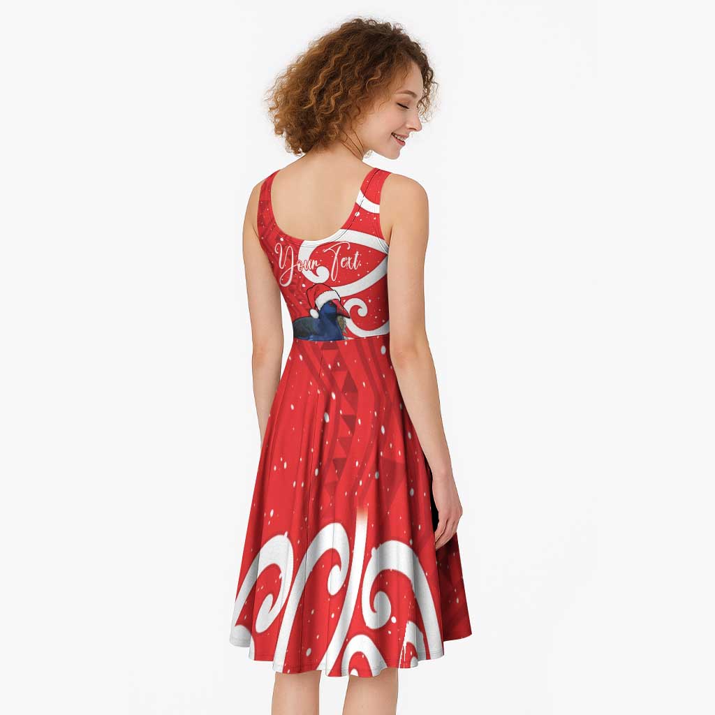 Personalized New Zealand Pukeko Christmas Midi Dress Meri Kirihimete Taniko Ponga Koru Red - Aussie Hoodie