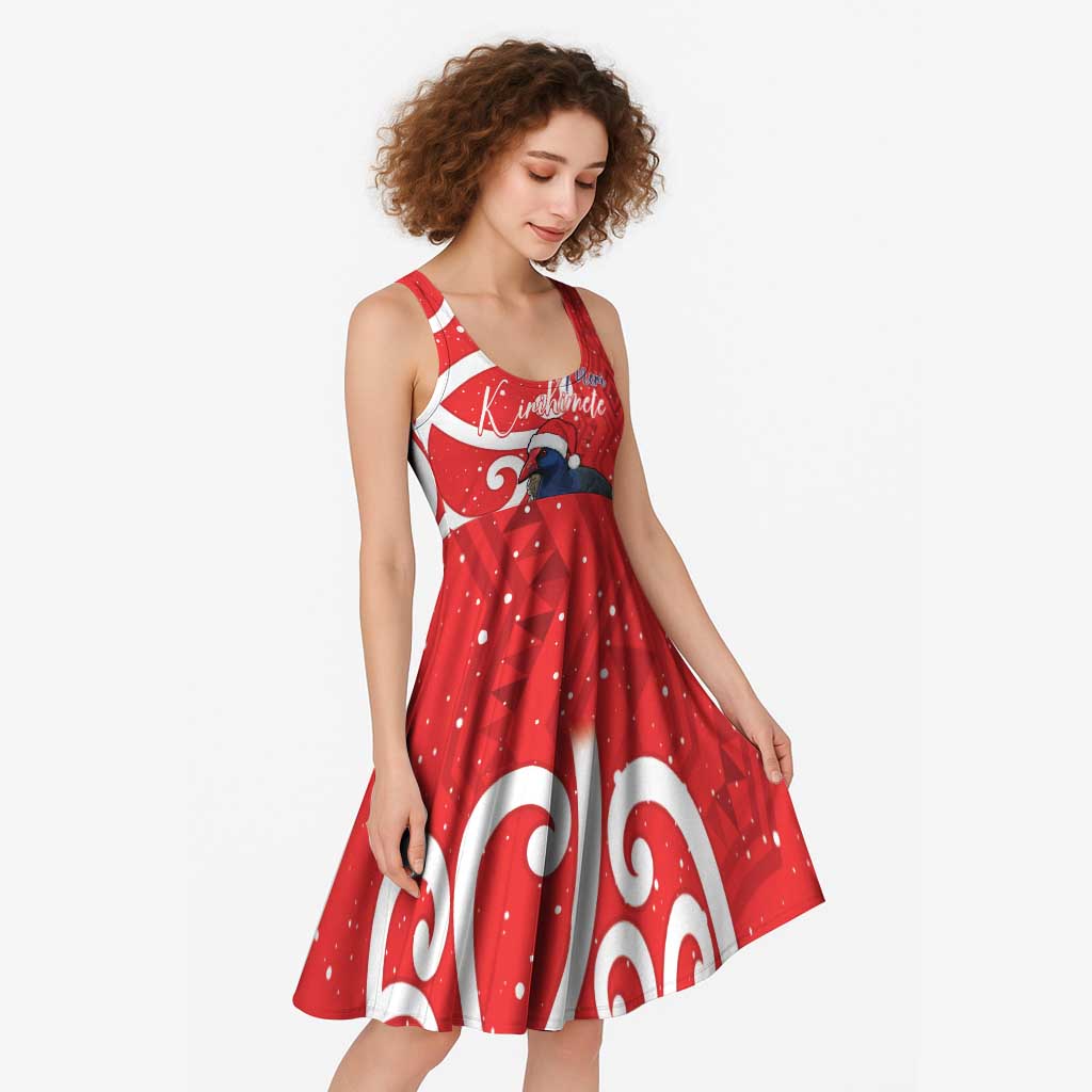 Personalized New Zealand Pukeko Christmas Midi Dress Meri Kirihimete Taniko Ponga Koru Red - Aussie Hoodie