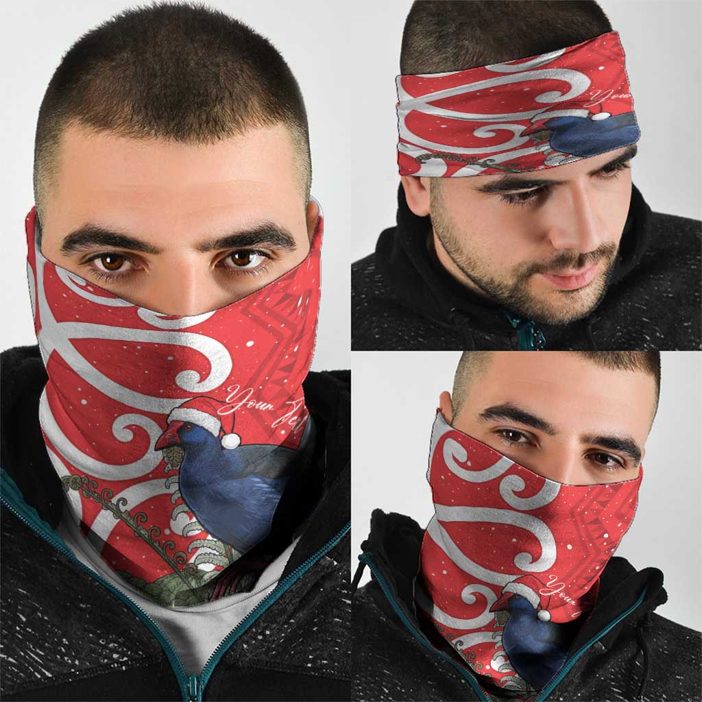 Personalized New Zealand Pukeko Christmas Neck Gaiter Meri Kirihimete Taniko Ponga Koru Red - Aussie Hoodie