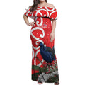 Personalized New Zealand Pukeko Christmas Off Shoulder Maxi Dress Meri Kirihimete Taniko Ponga Koru Red - Aussie Hoodie